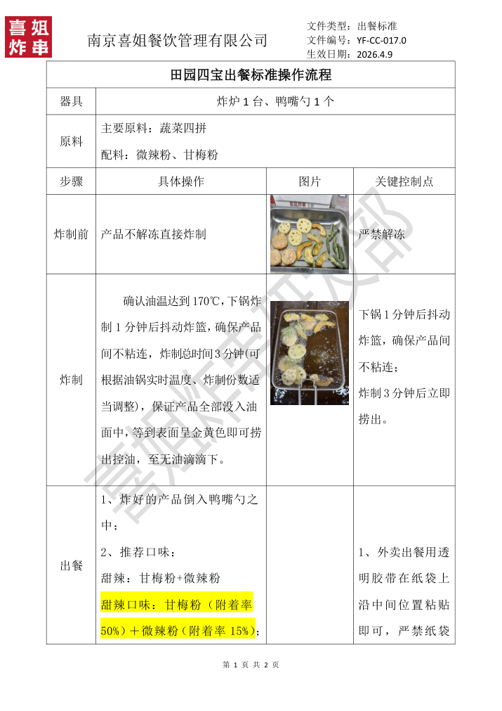 田园四宝 SOP 预览